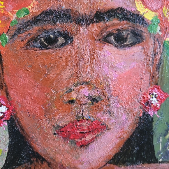 Original Frida Kahlo Inspired Acrylic Painting on Upcycled Wood Board, 8x10" - Picture 8 of 13